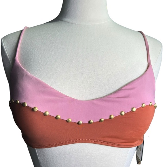 VIX LAILA D cup pull on color block top brown pink multicolor bikini swim top - Picture 1 of 9